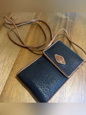 Vintage Esprit Crossbody Wallet Purse Organizer Navy Brown Mini Snap pebbled Y2K